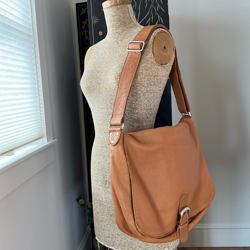INIT Tan Leather Messenger Laptop Bag-Unisex